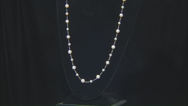 White Cultured Freshwater Pearl Rhodium Over Sterling Silver 37.5 Inch Necklace Video Thumbnail