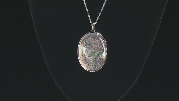 Platinum Tahitian Mother-of-Pearl Sterling Silver Cameo Pendant with Chain Video Thumbnail