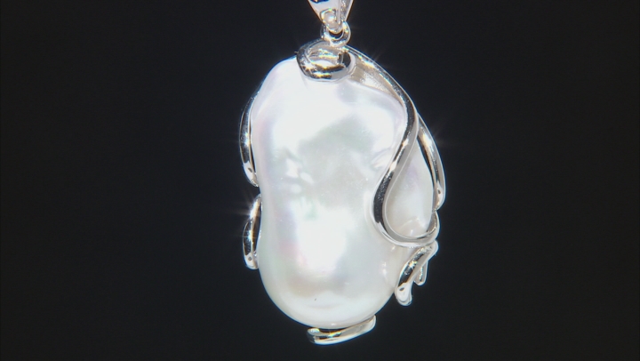 Genusis™ White Cultured Freshwater Pearl Rhodium Over Sterling Silver Pendant With Chain Video Thumbnail