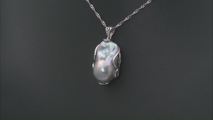 Genusis™ Platinum Cultured Freshwater Pearl Rhodium Over Sterling Silver Pendant Video Thumbnail