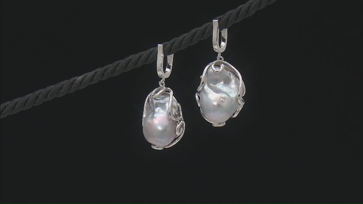 Genusis™ Platinum Cultured Freshwater Pearl Rhodium Over Sterling Silver Earrings Video Thumbnail