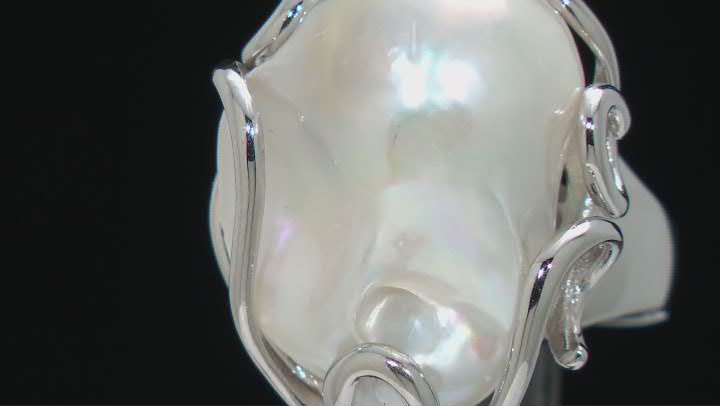 Genusis™ White Cultured Freshwater Pearl Rhodium Over Sterling Silver Ring Video Thumbnail