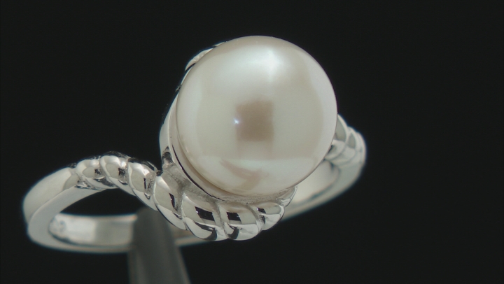 White Cultured Freshwater Pearl Rhodium Over Sterling Silver Ring Video Thumbnail