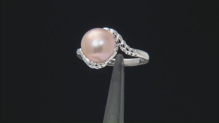 Pink Cultured Freshwater Pearl Rhodium Over Sterling Silver Ring Video Thumbnail