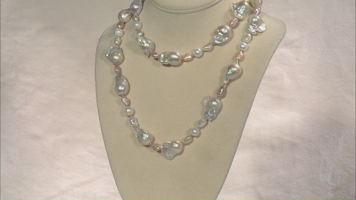 Genusis™ Multi-Color Cultured Freshwater Pearl Rhodium Over Silver 36 Inch Necklace Video Thumbnail