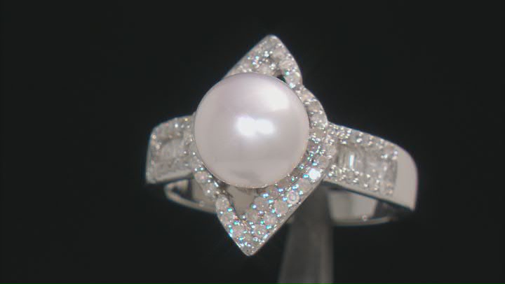 White Cultured Freshwater Pearl With .50ctw Diamond Rhodium Over Sterling Silver Ring Video Thumbnail