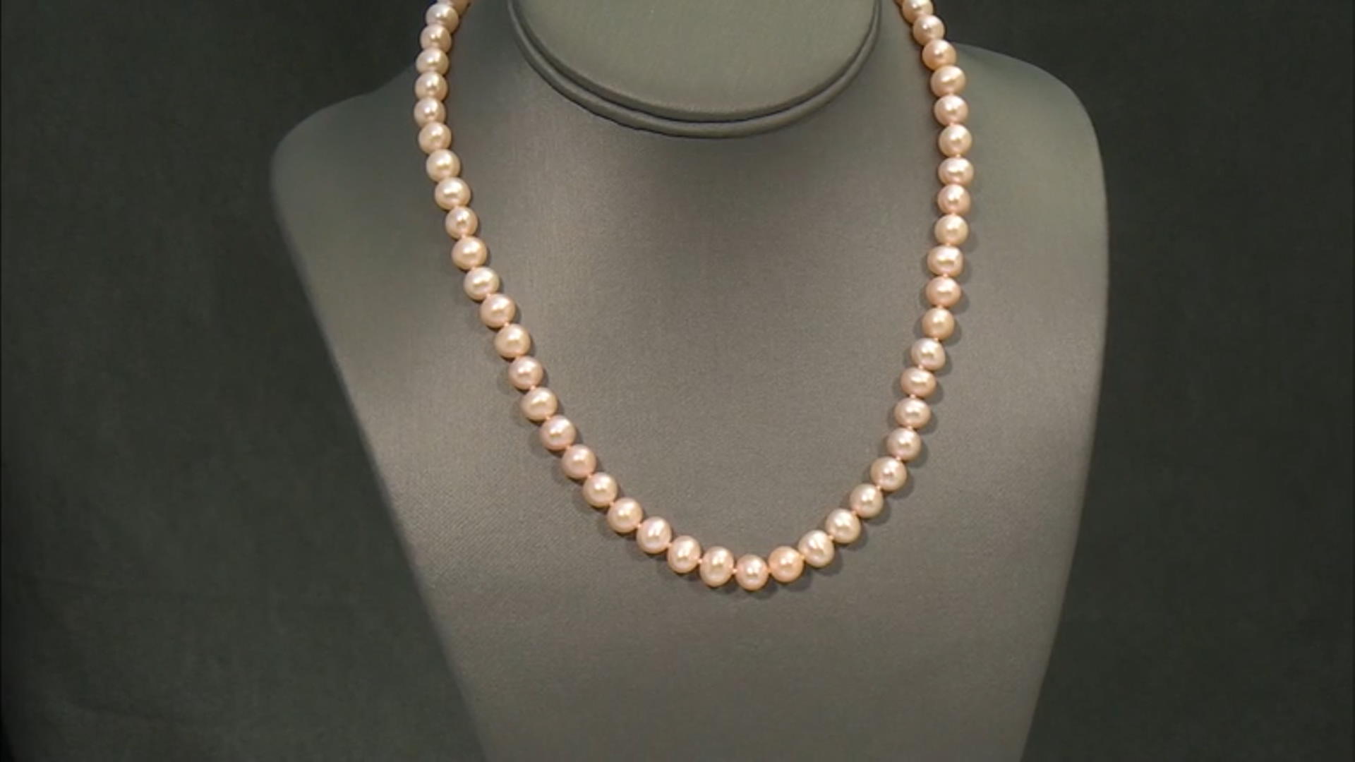 Peach Cultured Freshwater Pearl Rhodium Over Sterling Silver 18 Inch Strand Necklace Video Thumbnail