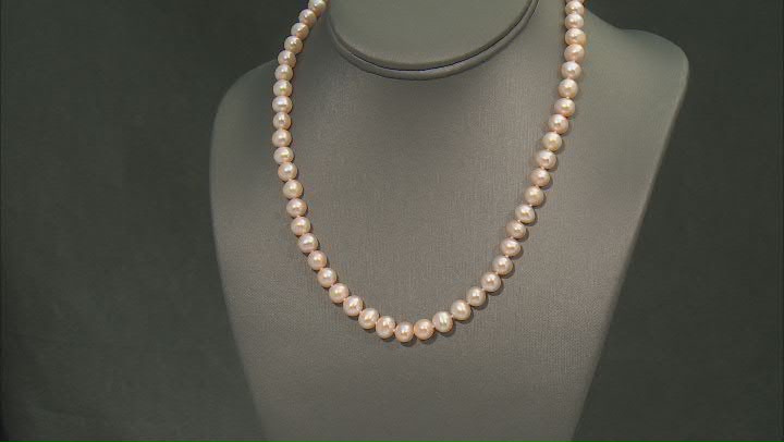Peach Cultured Freshwater Pearl Rhodium Over Sterling Silver 18 Inch Strand Necklace Video Thumbnail