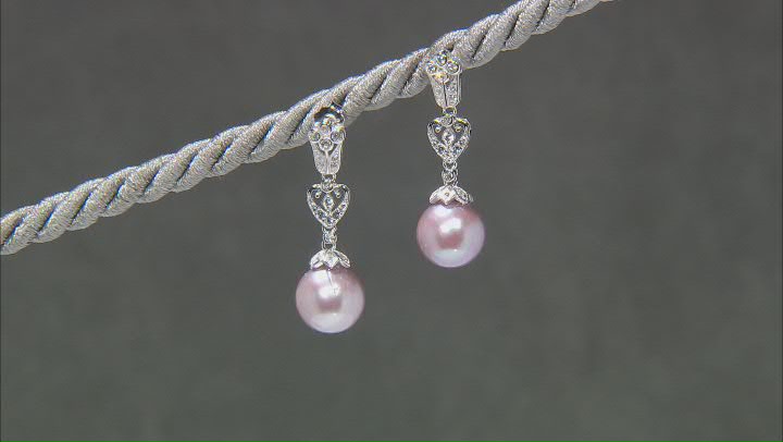 Cultured Kasumiga Pearl And White Topaz Rhodium Over Sterling Silver Drop Earrings Video Thumbnail