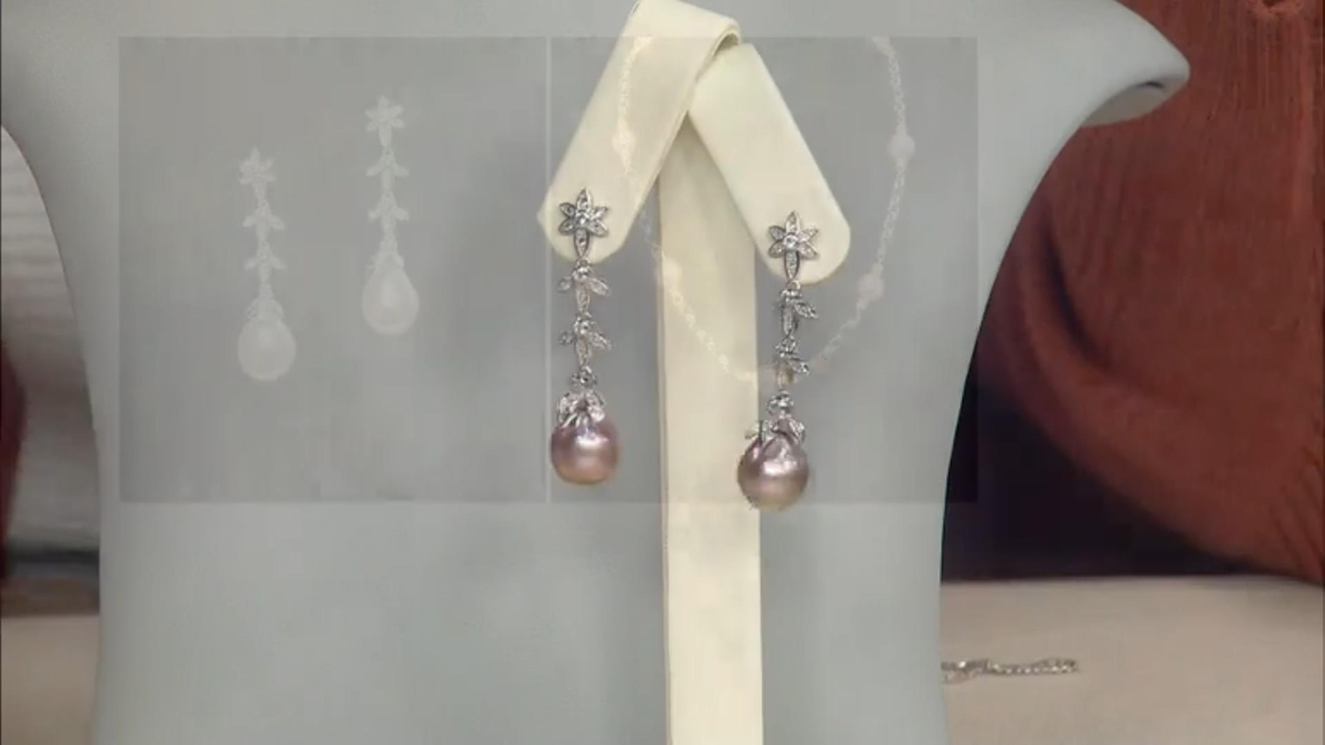 Cultured Kasumiga Pearl & White Topaz Rhodium Over Sterling Silver Drop Earrings Video Thumbnail