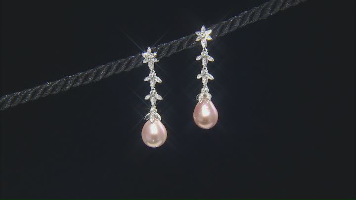 Cultured Kasumiga Pearl & White Topaz Rhodium Over Sterling Silver Drop Earrings Video Thumbnail