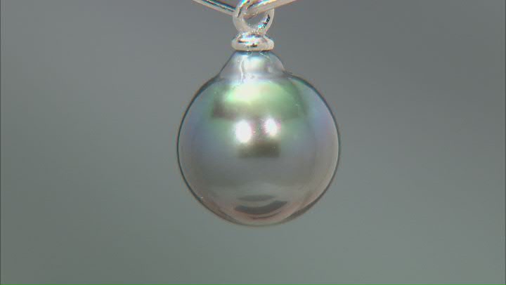 Black Cultured Tahitian Pearl Rhodium Over Sterling Silver 22 Inch Necklace Video Thumbnail