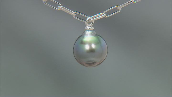 Black Cultured Tahitian Pearl Rhodium Over Sterling Silver 22 Inch Necklace Video Thumbnail