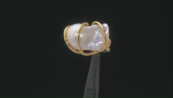 Genusis™ White Cultured Freshwater Pearl 18k Yellow Gold Over Sterling Silver Ring Video Thumbnail