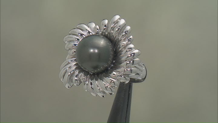 Multi-Color Cultured Tahitian Pearl Rhodium Over Sterling Silver Ring Video Thumbnail