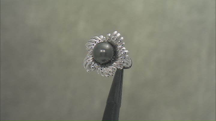 Multi-Color Cultured Tahitian Pearl Rhodium Over Sterling Silver Ring Video Thumbnail
