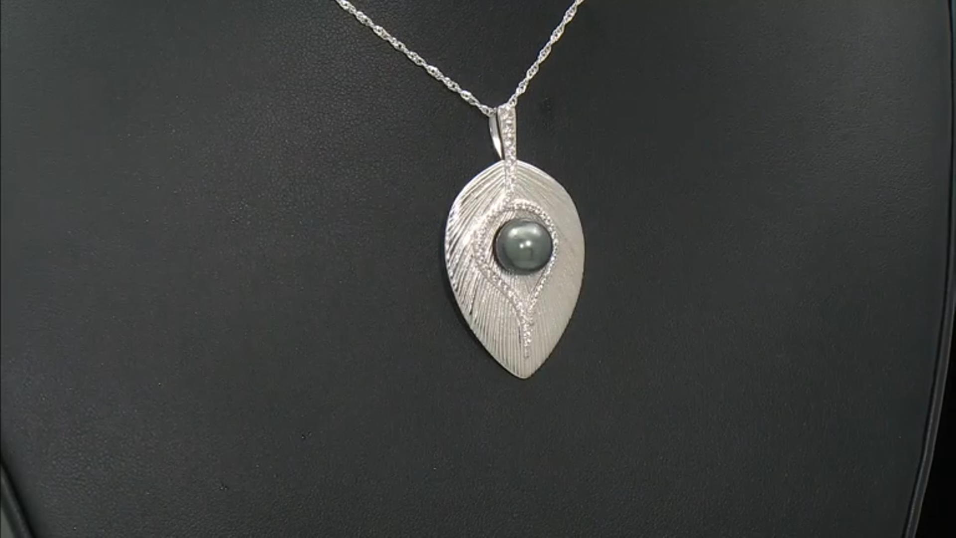 Cultured Tahitian Pearl and White Zircon Rhodium Over Sterling Silver Pendant with Chain Video Thumbnail