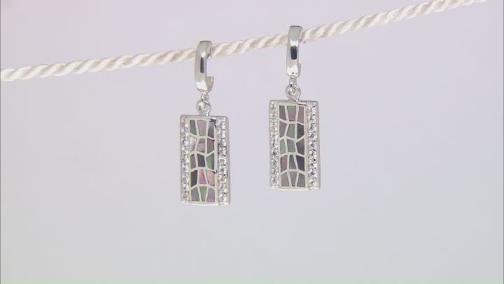 Multi-Color Cultured Tahitian Mother Of Pearl And White Zircon Rhodium Over Sterling Silver Earrings Video Thumbnail