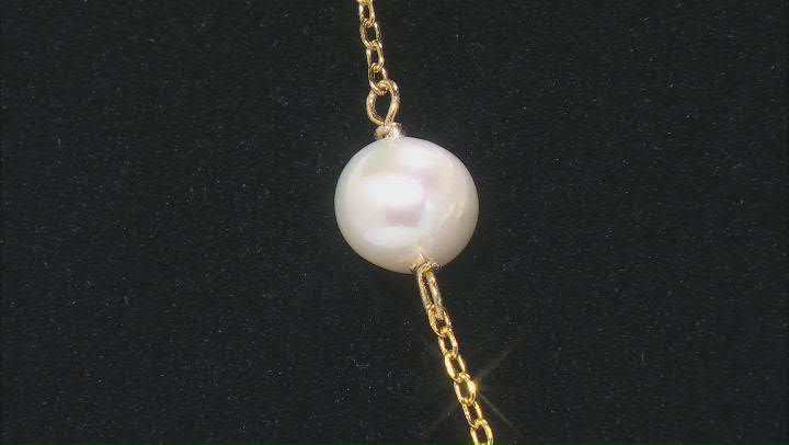 White Cultured Freshwater Pearl 18K Yellow Gold Over Sterling Silver 18 Inch Station Necklace Video Thumbnail