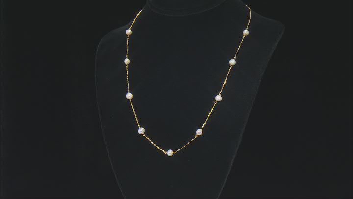 White Cultured Freshwater Pearl 18K Yellow Gold Over Sterling Silver 18 Inch Station Necklace Video Thumbnail