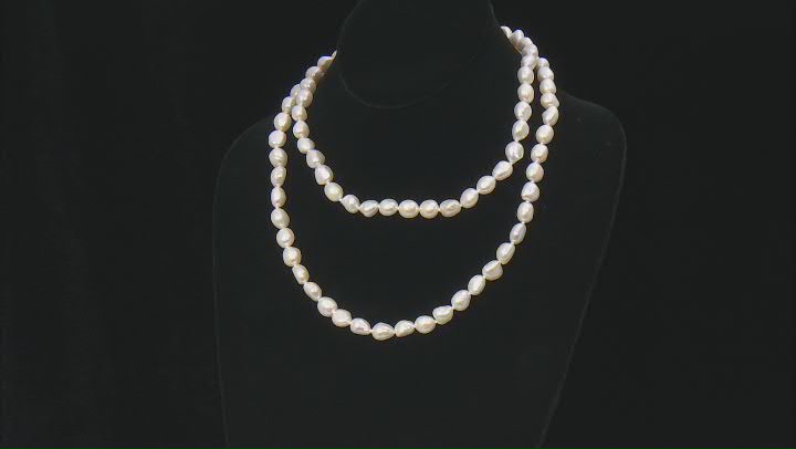 White Cultured Freshwater Pearl Rhodium Over Sterling Silver 36 Inch Strand Necklace Video Thumbnail