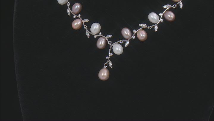 Cultured Freshwater Pearl with Cubic Zirconia Rhodium Over Sterling Silver Necklace Video Thumbnail