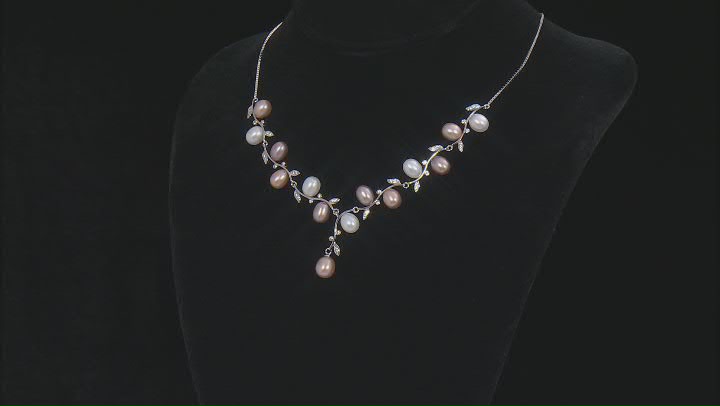 Cultured Freshwater Pearl with Cubic Zirconia Rhodium Over Sterling Silver Necklace Video Thumbnail