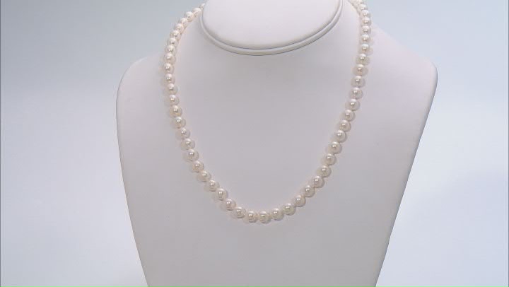 White Cultured Japanese Akoya Pearl Rhodium Over Sterling Silver 18 Inch Strand Necklace Video Thumbnail