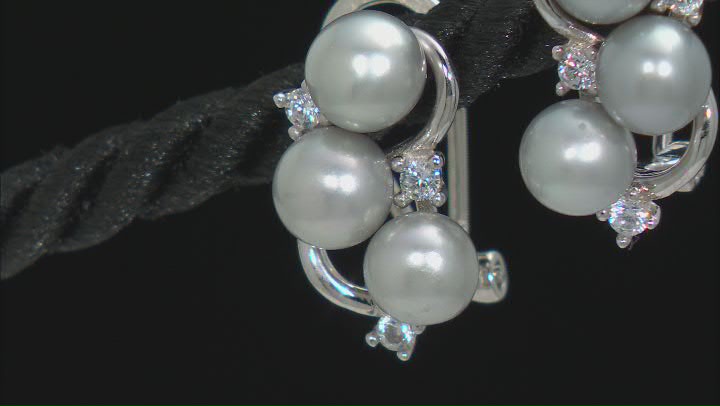 Gray Cultured Freshwater Pearl And Cubic Zirconia Rhodium Over Sterling Silver Earrings Video Thumbnail