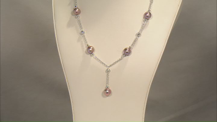 Multi-Color Cultured Kasumiga Pearl Rhodium Over Sterling Silver Station Necklace Video Thumbnail