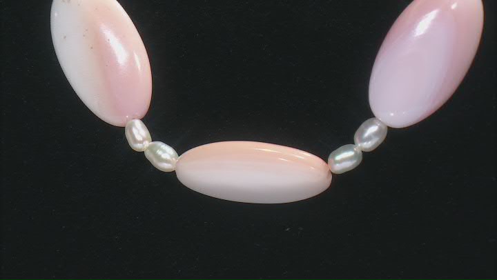 Cultured Freshwater Pearl & Pink Conch Shell 18k Yellow Gold Over Sterling Silver Necklace Video Thumbnail