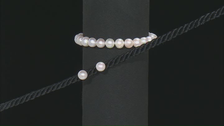 Cultured Freshwater Pearl Rhodium Over Sterling Silver Stretch Bracelet And Stud Earring Set Video Thumbnail