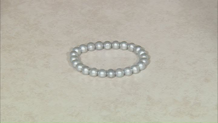 Platinum Cultured Freshwater Pearl Rhodium Over Sterling Stretch Bracelet And Stud Earring Set Video Thumbnail