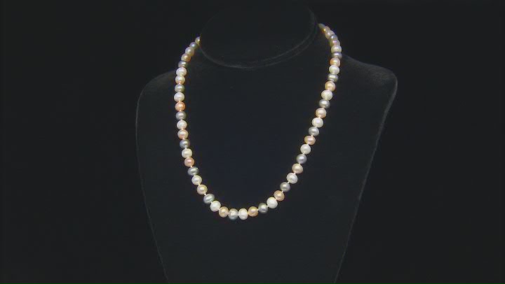 Multi-Color Cultured Freshwater Pearl Rhodium Over Silver 18 Inch Necklace and Stud Earrings Set Video Thumbnail