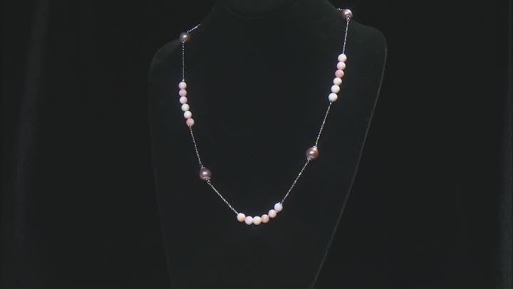 Conch Shell And Cultured Freshwater Pearl Rhodium Over Sterling Silver Necklace Video Thumbnail