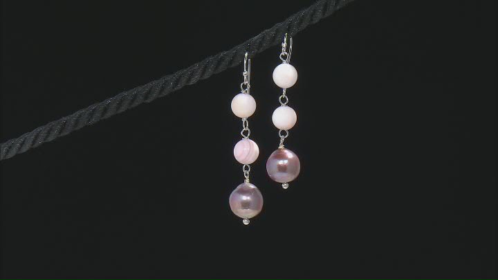 Conch Shell And Cultured Freshwater Pearl Rhodium Over Sterling Silver Earrings Video Thumbnail