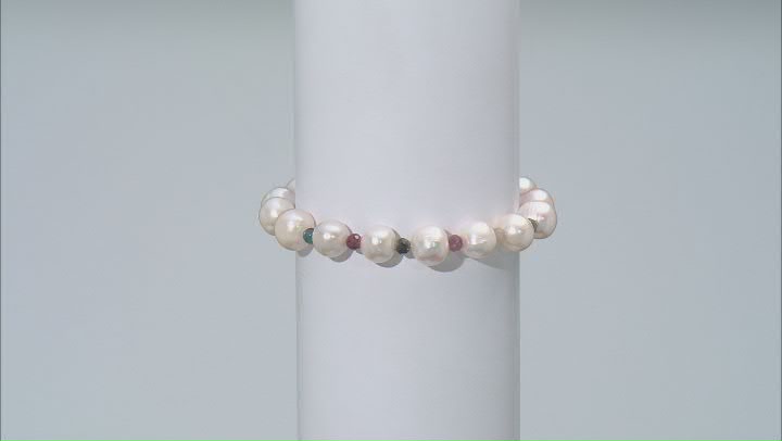 White Cultured Freshwater Pearl and Multi-Tourmaline Stretch Bracelet Video Thumbnail