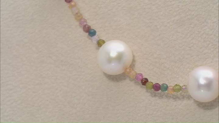 White Cultured Freshwater Pearl & Multi-Tourmaline 18k Yellow Gold Over Sterling Silver Necklace Video Thumbnail