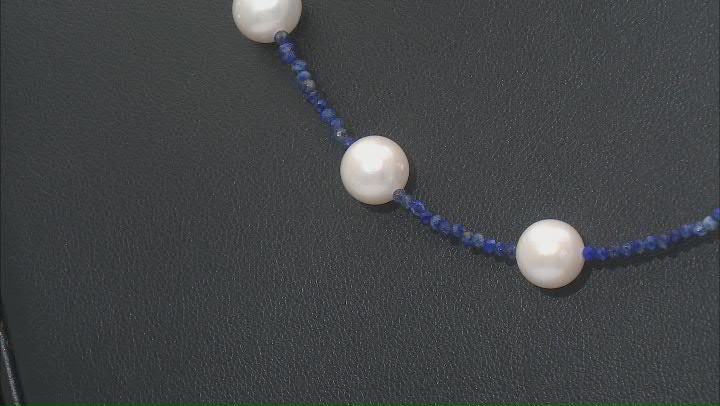 Cultured Freshwater Pearl & Lapis Lazuli 18k Yellow Gold Over Sterling Silver Necklace Video Thumbnail
