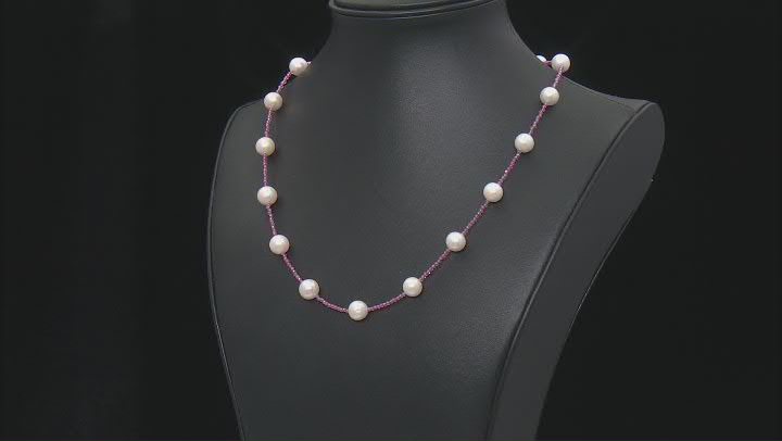 Cultured Freshwater Pearl & Pink Topaz 18k Yellow Gold Over Sterling Silver Necklace Video Thumbnail