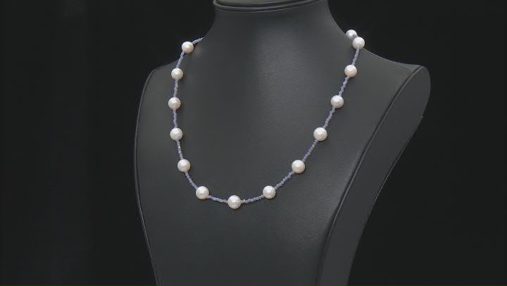 Cultured Freshwater Pearl & Tanzanite 18k Yellow Gold Over Sterling Silver Necklace Video Thumbnail