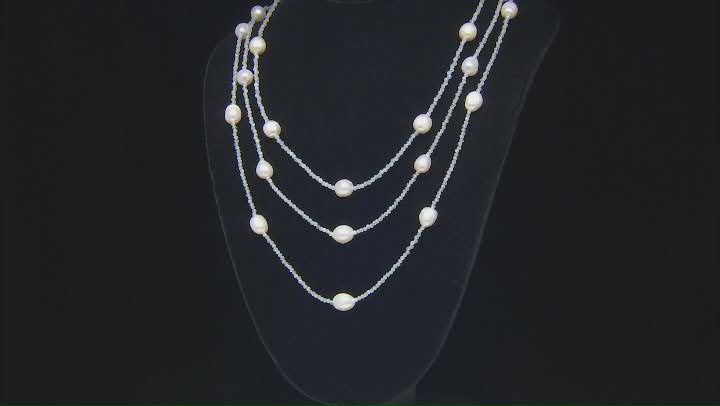 Cultured Freshwater Pearl & Aquamarine Rhodium Over Sterling Silver Necklace Set Video Thumbnail