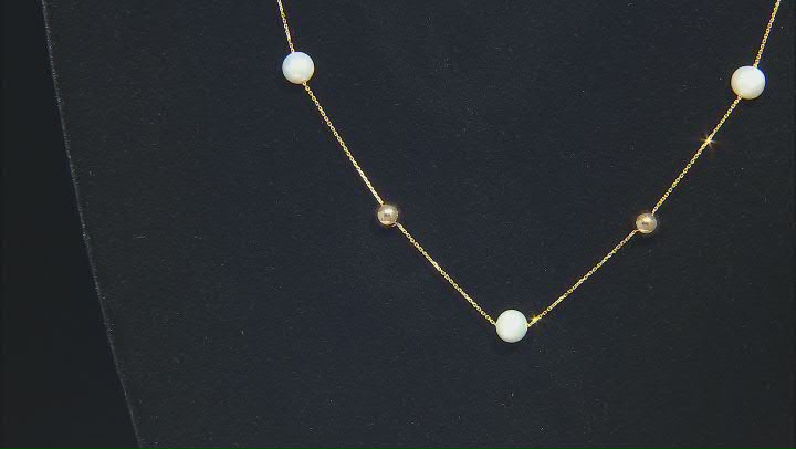 White Cultured Freshwater Pearl 14k Yellow Gold Station Necklace Video Thumbnail