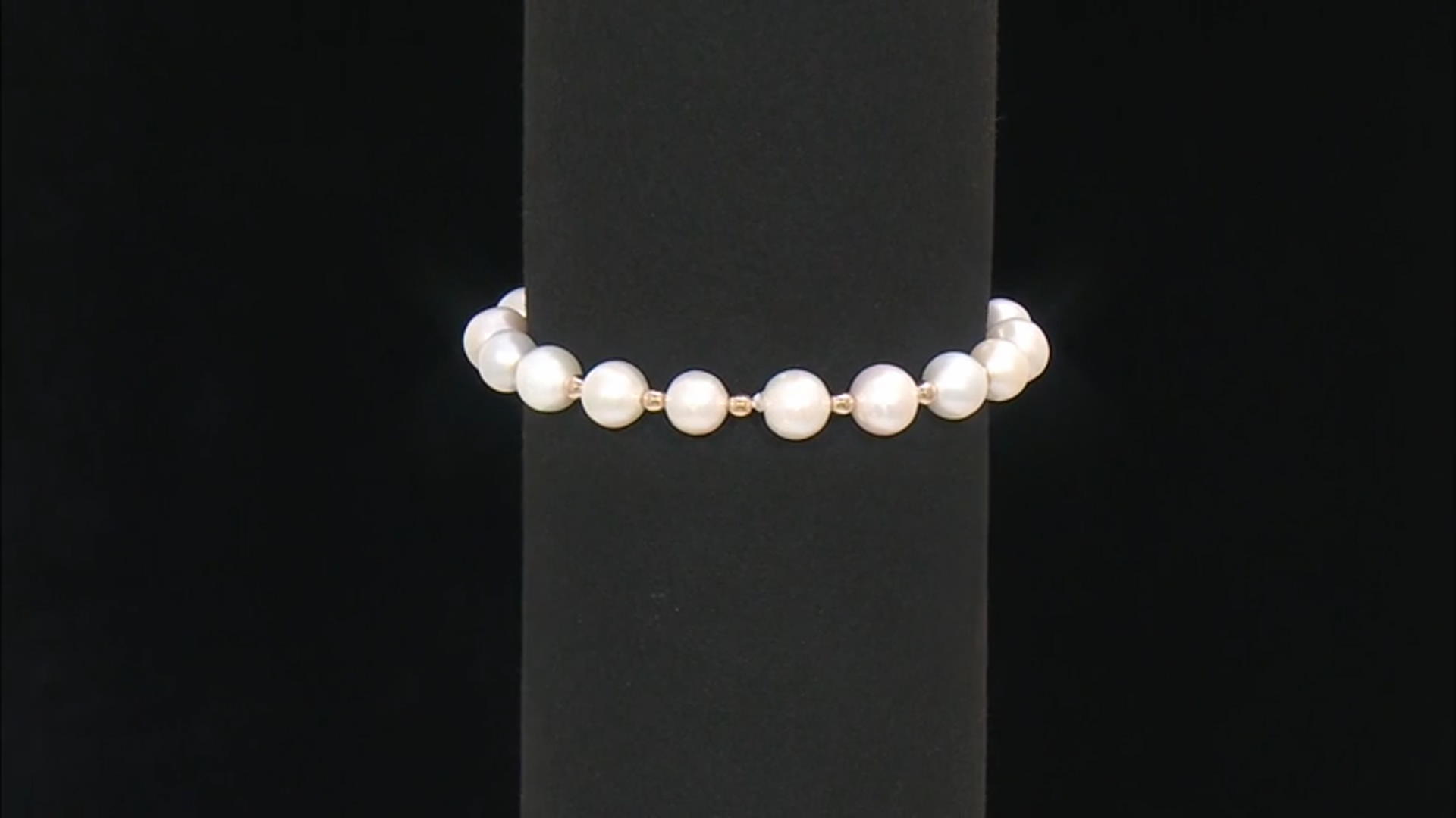 White Cultured Freshwater Pearl 10k Yellow Gold Bead Accent Stretch Bracelet Video Thumbnail