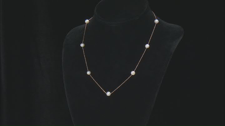 White Cultured Freshwater Pearl 10k Yellow Gold 18 Inch Station Necklace Video Thumbnail