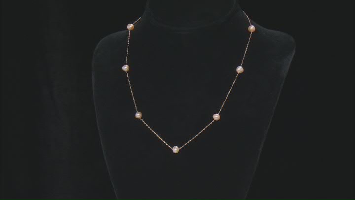 Pink Cultured Freshwater Pearl 10k Yellow Gold 18 Inch Station Necklace Video Thumbnail