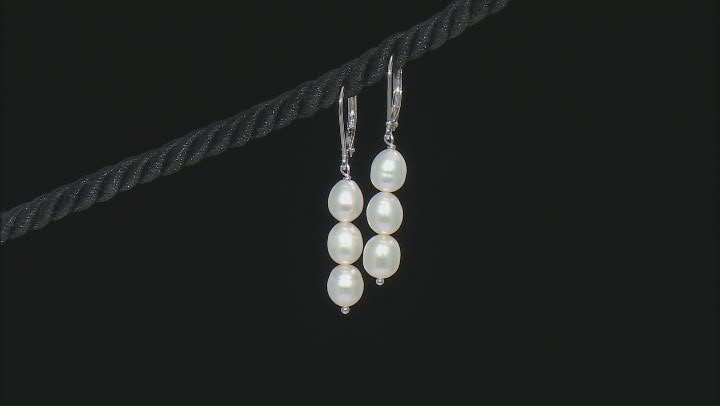 White Cultured Freshwater Pearl Rhodium Over Sterling Silver Necklace, Bracelet, and Earring Set Video Thumbnail