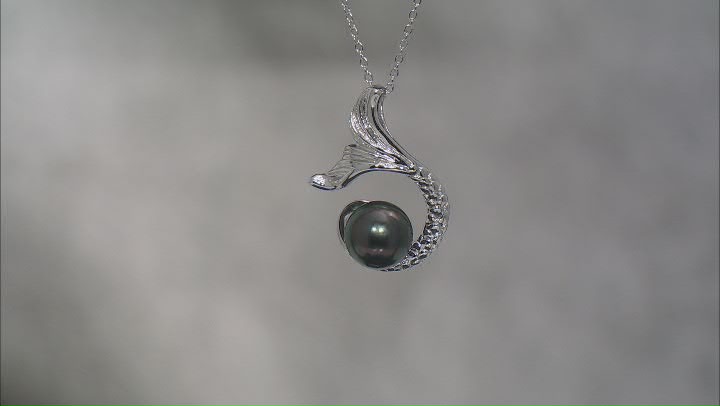Cultured Tahitian Pearl Rhodium Over Sterling Silver Pendant With Chain Video Thumbnail