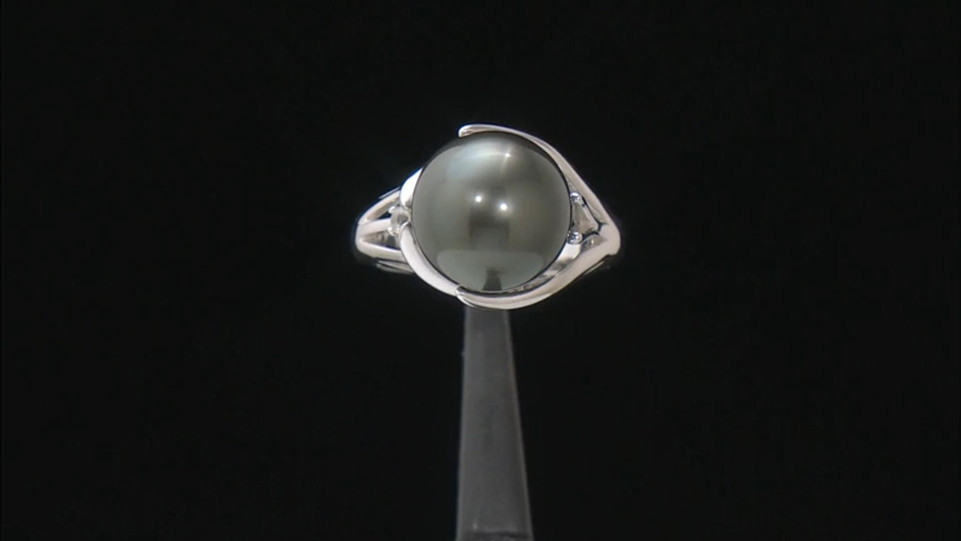 Cultured Tahitian Pearl With White Topaz Rhodium Over Sterling Silver Ring Video Thumbnail