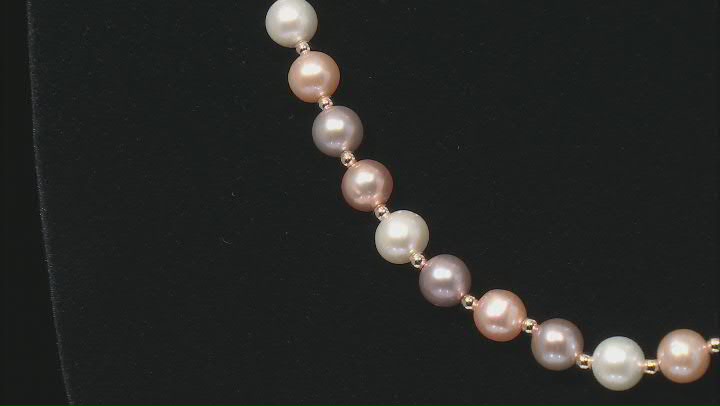 Multi-Color Cultured Freshwater Pearl 14k Yellow Gold 18 Inch Necklace Video Thumbnail